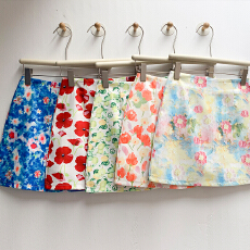 批发实拍5色甜美度假风女夏季花朵印花辣妹多巴胺油画风海派甜心短<b class='q'>裙</b>