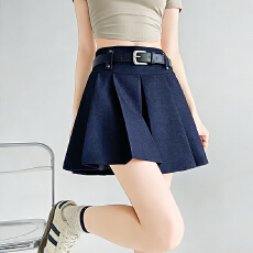 批发实拍<b class='q'>西装</b>牛仔甜酷辣妹学院百褶裙女 小个子减龄百搭a字休闲半身裙
