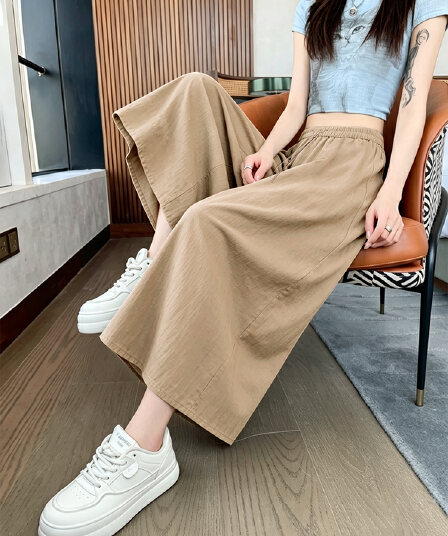실사 2026 레트로 끈 넓은 다리 루즈핏 정장 바지 7부 바지 여성 봄 여름 캐주얼 다용도 8 점 바지