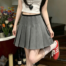 批发实拍深灰色细闪西装半身裙女小个子春夏<b class='q'>时尚</b>洋气高腰a字百褶短裙