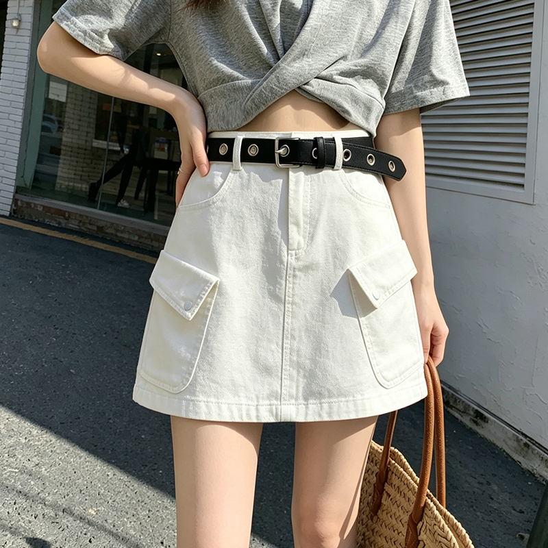 실사 아메리칸 레트로 고급 워시 물 데님 미니 스커트 여성 봄 여름 외국 가스 타이트 스커트 핫걸 한 마디 반신 스커트 ins