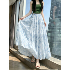 批发实拍 春夏新款法式浪漫水墨印染半身裙超仙绝美百褶长款大摆纱裙