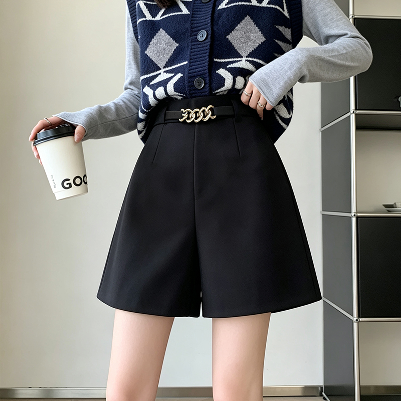 链条短裤女百搭秋季新款纯色直筒裤显瘦阔腿裤西装热裤潮 服裝批發女裝批發服飾貨源