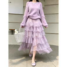 批发重工拼接波点网纱蛋糕裙半身裙女<b class='q'>夏</b>季新款显瘦裙子长裙半裙伞裙子