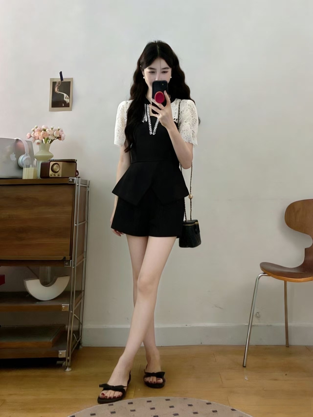 RY3115# 实拍大码女装夏季新款时尚气质显瘦蕾丝拼接上衣+短裤大码两件套
