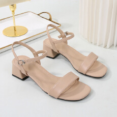 批发2025新款夏季粗跟高跟女鞋<b class='q'>简约</b>气质凉鞋软皮外穿货号