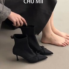 2025秋冬新款尖头细跟高跟短靴女瘦瘦靴马丁靴货号