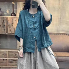 批发官图2026棉麻上衣新款复古做旧<b class='q'>衬衫</b>宽松大码休闲显瘦女