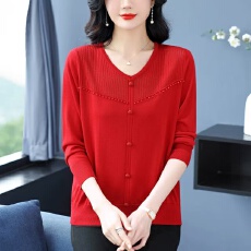 批发中年妈妈春秋装<b class='q'>大码</b>长袖t恤女遮肚子胖mm洋气上衣冰丝针织打底衫