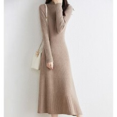 批发女装时尚气质春秋中<b class='q'>长裙</b>纯色套头羊毛内搭<b class='q'>连衣裙</b>