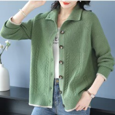 批发女装洋气翻领针织开衫春秋季2025新款<b class='q'>妈妈装</b>羊毛衫毛衣<b class='q'>外套</b>