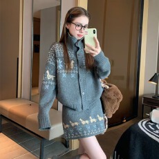 批发复古提花毛衣套装女2025<b class='q'>新款</b>秋冬高级感针织开衫<b class='q'>短裙</b>小个子两件套