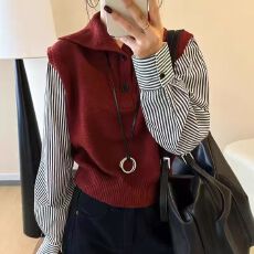 假两件拼高领羊毛针织衫女欧洲站2024秋装新款欧货女装洋气毛衣潮