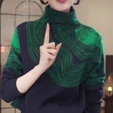 批发高领厚款撞色提花针织<b class='q'>打底衫</b>女2025新款洋气<b class='q'>大码</b>女装上衣秋冬毛衣