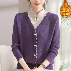 批发加绒/不加绒中老年<b class='q'>妈妈装</b>女假两件针织打底毛衣中年秋冬宽松上衣