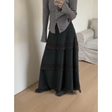 批发Hers简约精致气质蕾丝拼接针织半身裙2025秋冬百搭显瘦中长裙子女