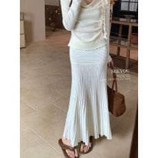 批发糯糯奶黄色针织裙子鱼尾裙秋冬加厚中长款半身裙女