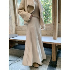 批发两色秋冬百搭长裙针织半身裙大摆温柔气质