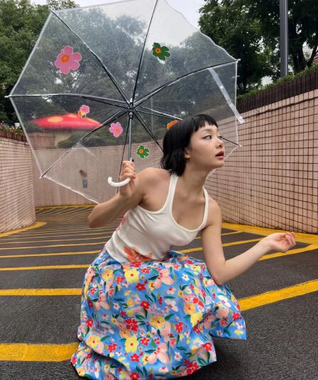 한여름 정원 프린트 퍼프 꽃밭 반 스커트 여성 여름 새로운 꽃무늬 패턴 한 마디 치마