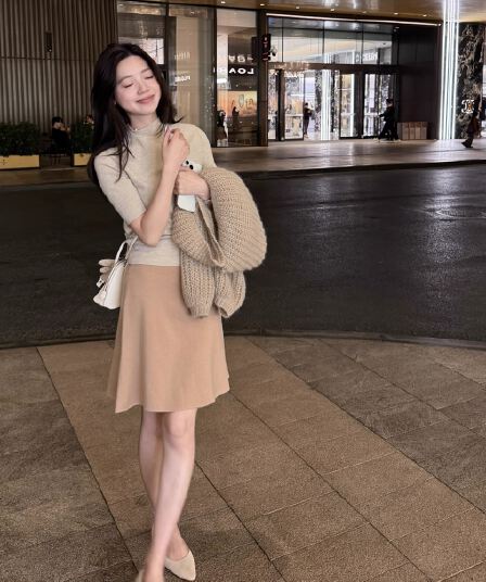 반 스커트 bi 입력 현재 문제 사랑 밴딩 작은 버전 출퇴근 니트 한 마디 반신 스커트 여성