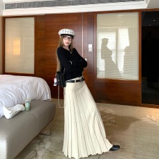 批发莫代尔针织a<b class='q'>字</b><b class='q'>半身裙</b>女秋宽松高腰长<b class='q'>裙</b><b class='q'>设计</b>感显瘦<b class='q'>裙</b>子