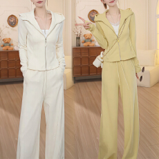 批发官图 高级感欧货休闲时尚套装春秋洋气卫衣开衫减龄阔腿裤两件套