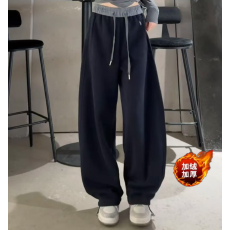 批发加绒加厚弯刀裤女2025冬季新款糖果色香蕉卫裤拼色高腰<b class='q'>休闲裤</b>