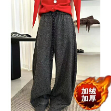 批发2025冬季新款羊绒雪花绒高级感面料简约宽松加厚加绒阔腿裤女潮