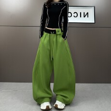 批发2026春季新款拼色腰头立体剪裁宽松阔腿休闲拖地裤