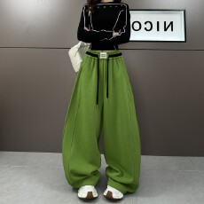 批发2026年春季新款糖果色男女同款松紧腰宽松休闲阔腿<b class='q'>裤</b>