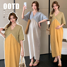 批发实拍现夏季新款新中式慵懒V领<b class='q'>连衣裙</b>显瘦宽松长款<b class='q'>亚麻</b>裙