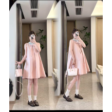 批发夏季新品現货可爱减龄孕妇连衣裙条纹翻领气质蝴蝶结宽松裙