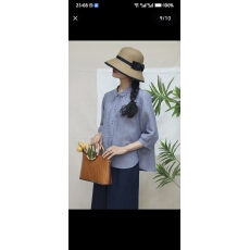 批发夏季新款文艺百搭元宝领<b class='q'>衬衫</b>女高级棉麻上衣