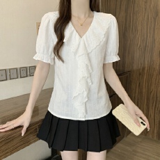 批发已出货，<b class='q'>实拍</b>胖妹妹<b class='q'>大码</b>2026新款夏装荷叶边衬衣短袖上衣女1705