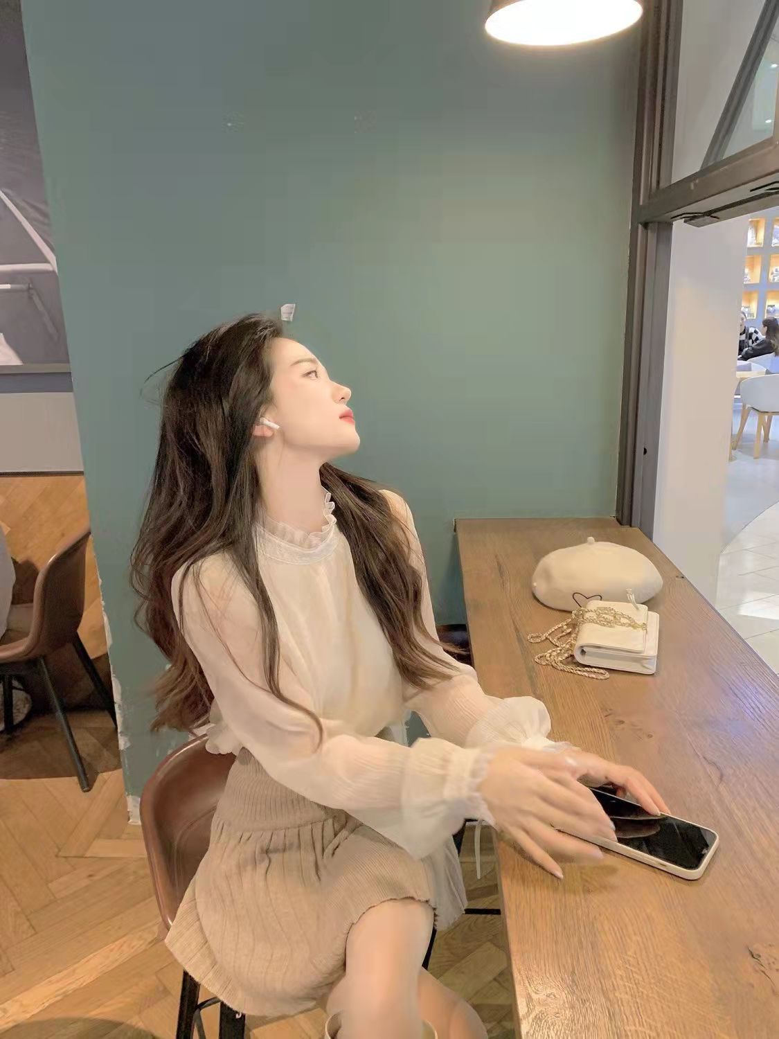레이스 스탠드 칼라 레이스 기본 셔츠 여성 봄 가을 디자인 센스 작은 대중 망사 쉬폰 블라우스 맨위 긴팔 인사이드 가져 가라. 셔츠