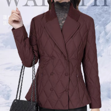 批发网图羽绒棉服<b class='q'>女</b>短款外套针织拼接西装领设计感职业显瘦棉服冬季