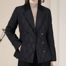 批发网图羽绒棉服<b class='q'>女</b>短款外套针织拼接西装领设计感职业显瘦棉服冬季