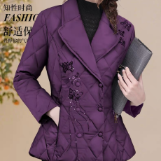 批发网图欧洲站西装领刺绣双排扣羽绒棉服<b class='q'>女</b>2025冬新款保暖加厚棉衣