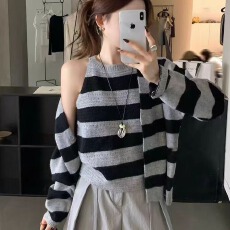 批发条纹针织衫女款早秋穿搭设计感小众不撞款时尚韩系背心上衣两件套