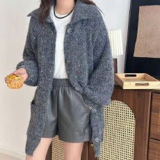 批发实拍超推荐高货  中长款翻领亮片闪闪毛衣<b class='q'>开衫</b>慵懒风针织外套