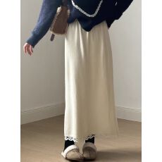 批发韩国秋冬新款蕾丝花边下摆加厚针织直筒半身裙百搭高腰显瘦中<b class='q'>长裙</b>