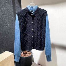 批发韩国东大门气质牛仔拼接假两件针织衫上衣女宽松内搭软<b class='q'>衬衫</b>毛衣