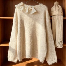 批发不规则立体花朵<b class='q'>荷叶边</b>拼接<b class='q'>毛衣</b>女秋冬慵懒宽松长袖针织上衣