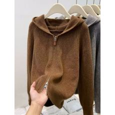 批发休闲拉链毛衣开衫连帽纯色毛衣女上衣外套