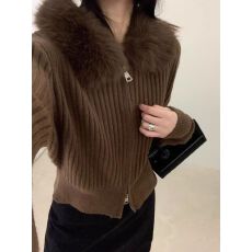 批发韩系毛领拉链毛衣<b class='q'>针织</b><b class='q'>开衫</b>女2025新款秋冬修身显瘦高级感外套上衣