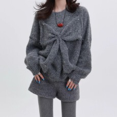 批发温柔风气质新年红色蝴蝶结毛衣短<b class='q'>裤</b>女<b class='q'>装</b>2026春季新款独特绝美套<b class='q'>装</b>