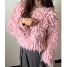 批发法式温柔风毛茸茸圆领长袖针织衫女百搭洋气<b class='q'>毛衣外套</b>2025年冬新款