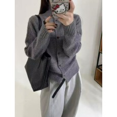 批发欧洲站秋冬新款半高领肌理感宽松慵懒风针织衫<b class='q'>女</b>毛衣外套百搭上衣