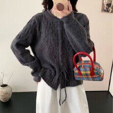 批发设计感系带收腰针织开衫女<b class='q'>冬</b>季新款温柔别致软糯毛衣