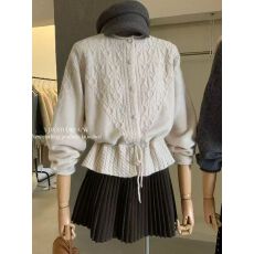 批发设计感系带收腰针织<b class='q'>开衫</b>女冬季新款温柔别致软糯毛衣